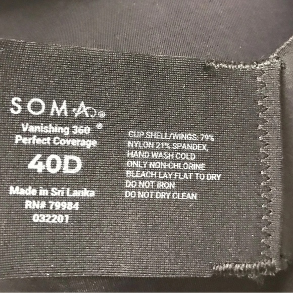 Soma Vanishing Back Full Coverage Bra - Size 40D - Picture 3 of 3